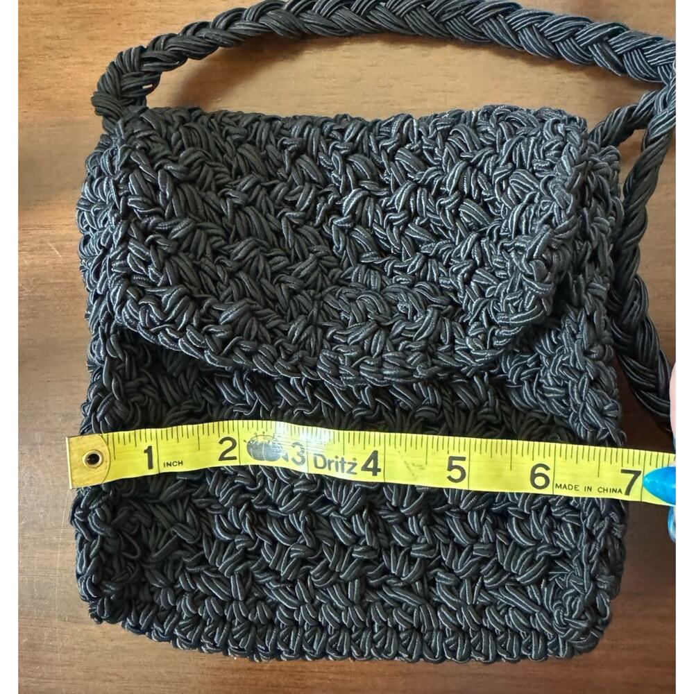 Carrie Forbes Vintage Black Woven Handbag Purse Crossbody 90s Macrame - Picture 5 of 7